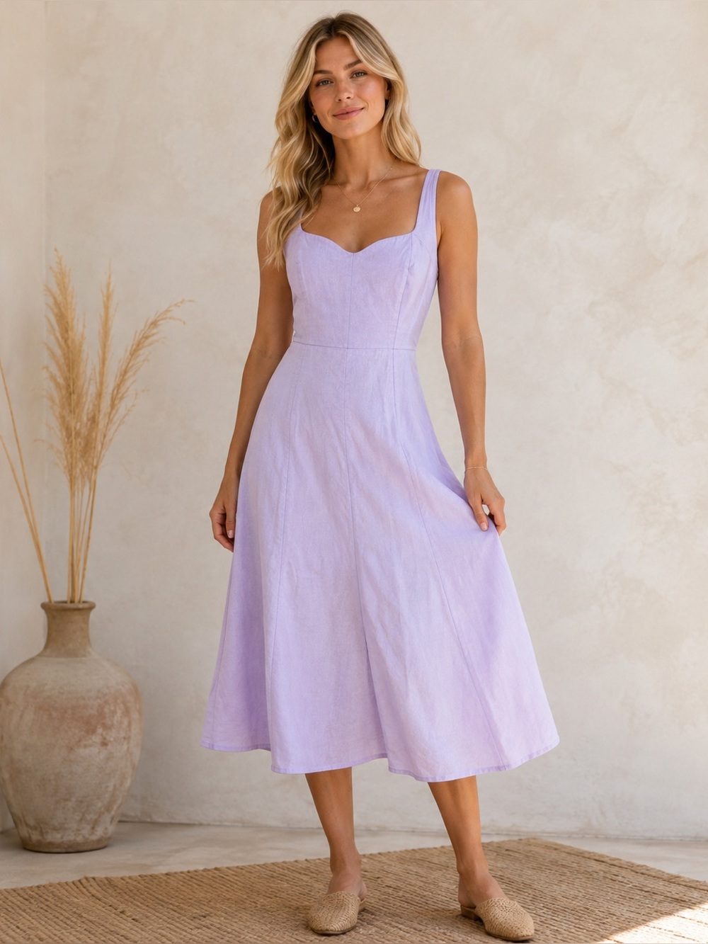 Old Navy Lavender Linen-Blend Sweetheart Fit & Flare Midi Dress S Flowy Chic